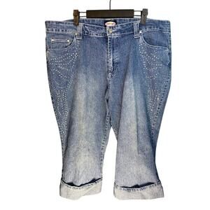 Vintage Zoey & Beth Jeans Women's Sz 2x Capri Bejeweled Crystal Rolled Hem Y2K